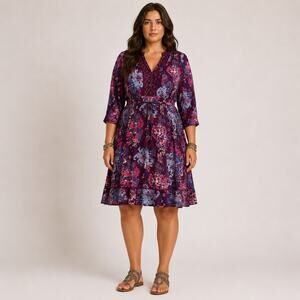 NWT Monsoon Dress Pretty Printed Knit Gorpcore Prariecore Boho Size 18